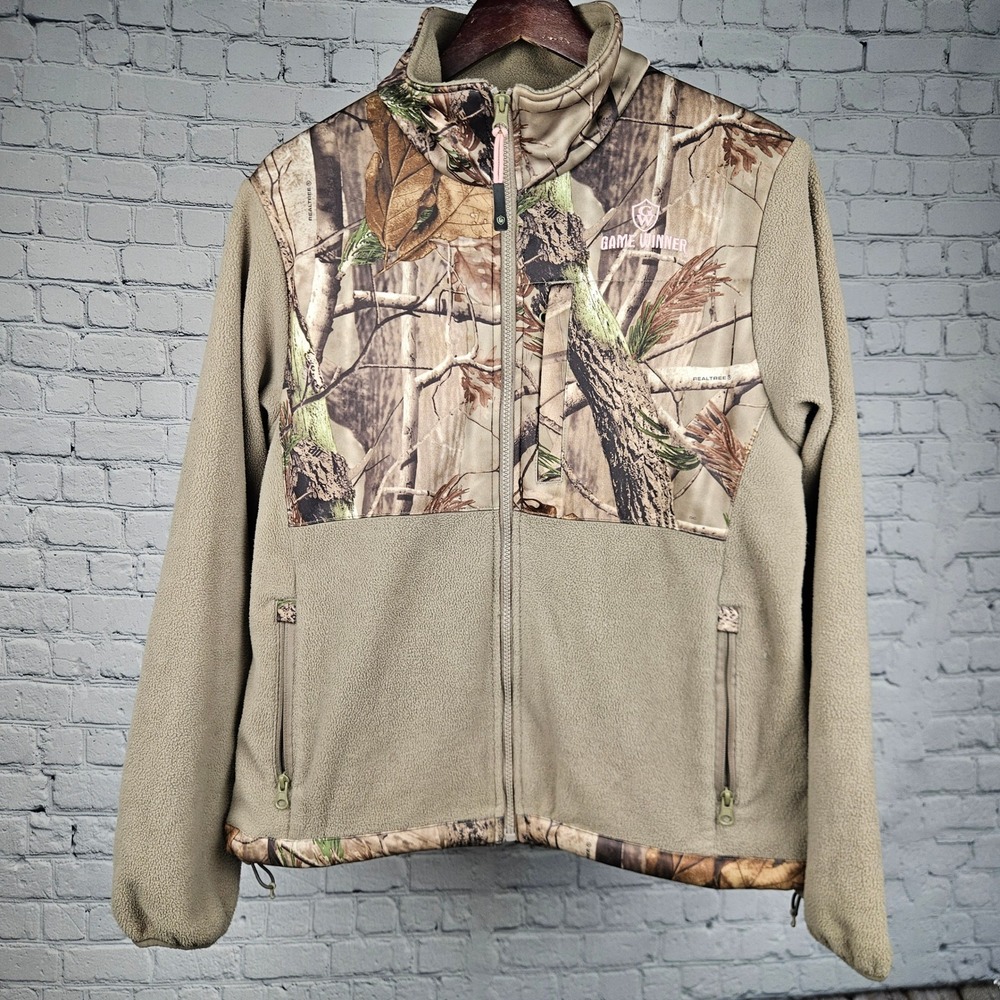 Game Winner Mens Realtree AP Camo‎ Fleece Jacket Tan Full Zip Hunting Size M